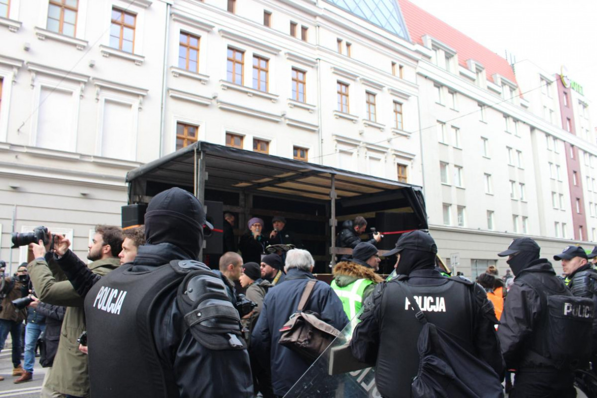 Police stationed outside COP24 during the Climate March. 